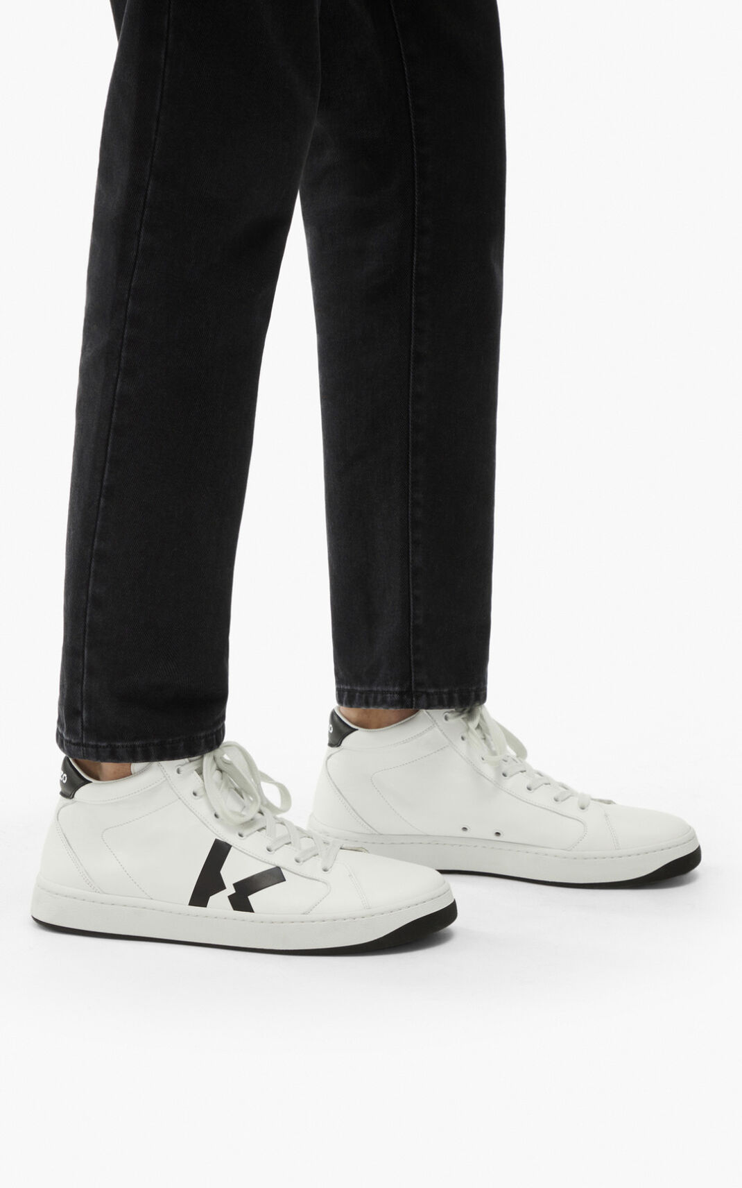 Kenzo Kourt leather high top Sneakers White For Mens 0738CGWRS